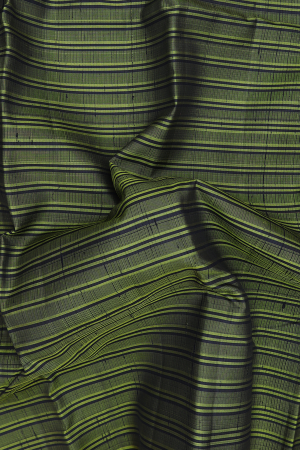 Kanchipuram Silk Saree In Green And Black With Stripes Design