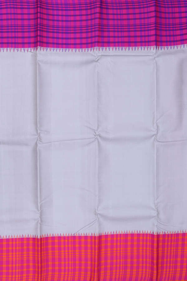 Kanchipuram Silk Saree In Grey With Ganga Jamuna Border
