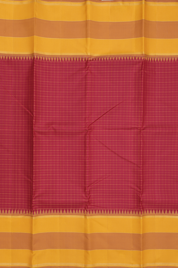 Kanchipuram Silk Saree In Crimson Red With Checks Design