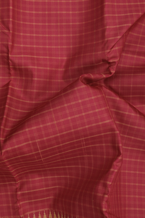 Kanchipuram Silk Saree In Crimson Red With Checks Design