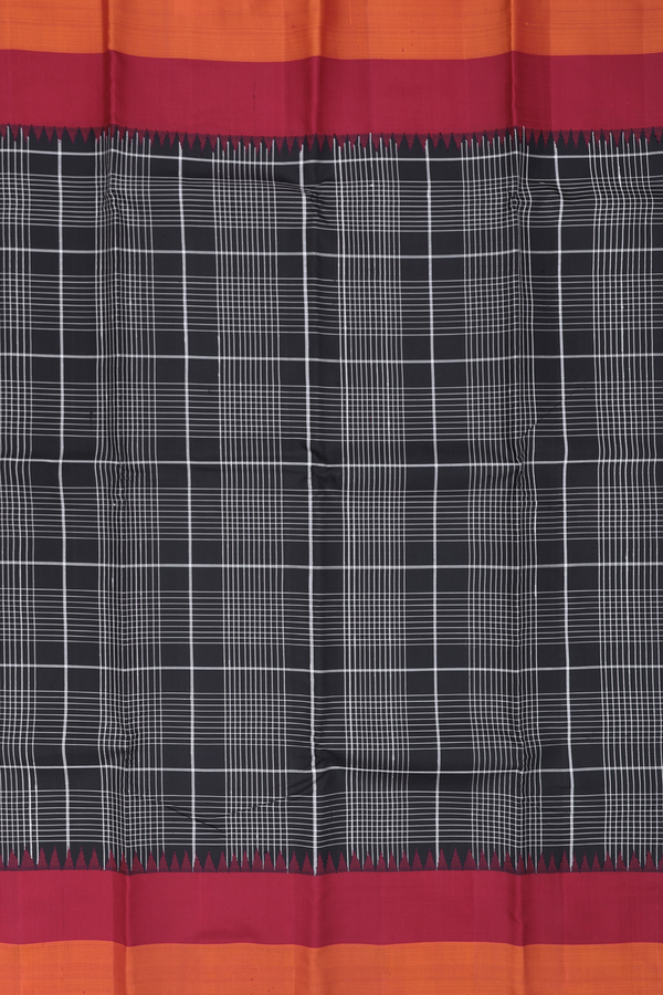 Kanchipuram Silk Saree In Black With Checks Design