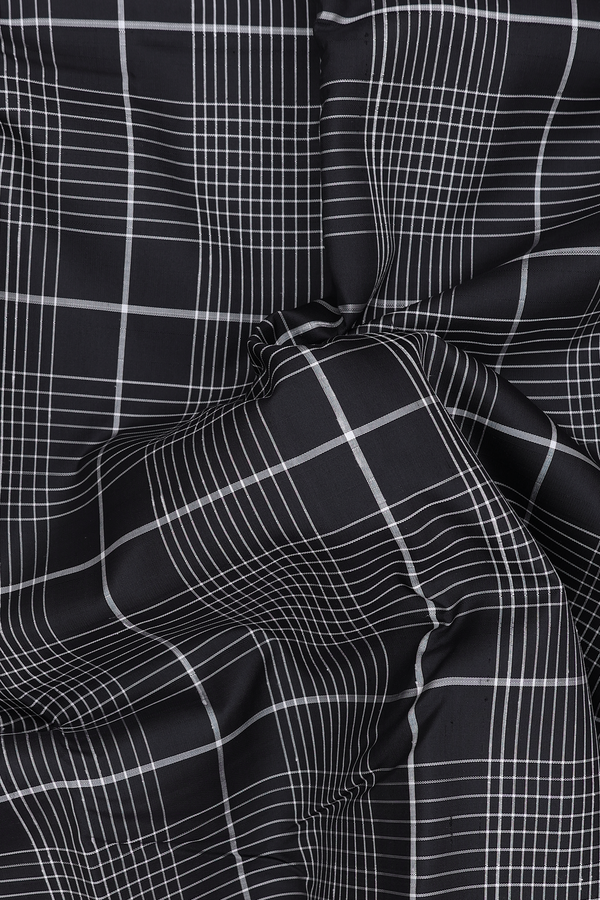 Kanchipuram Silk Saree In Black With Checks Design