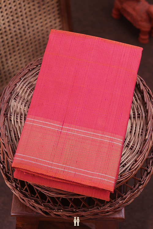 Kanchipuram Silk Saree In Coral Pink With Zari Border