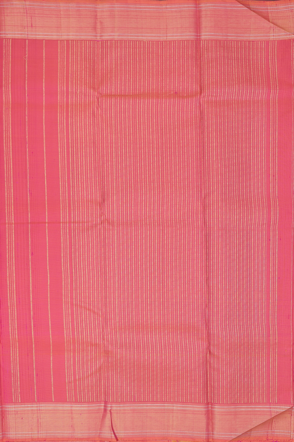 Kanchipuram Silk Saree In Coral Pink With Zari Border