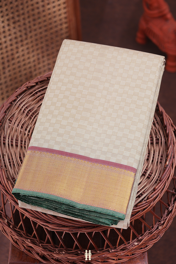 Kanchipuram Silk Saree In Cream With Pale Brown Madippu Kattam