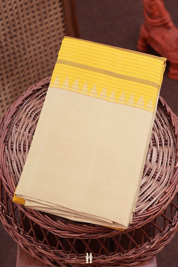 Kanchipuram Silk Saree In Yellow With Stripes Design