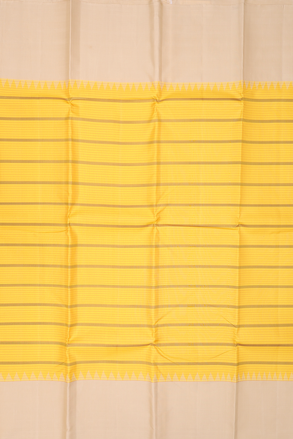 Kanchipuram Silk Saree In Yellow With Stripes Design