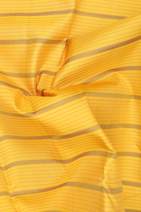 Kanchipuram Silk Saree In Yellow With Stripes Design