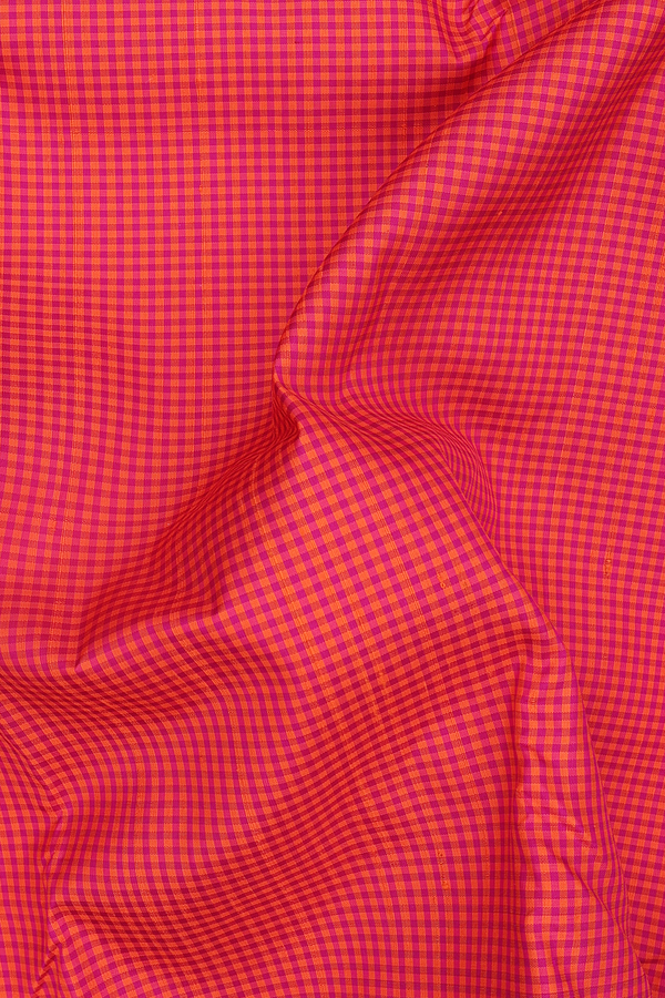 Kanchipuram Silk Saree In Orange And Magenta With Checks Design