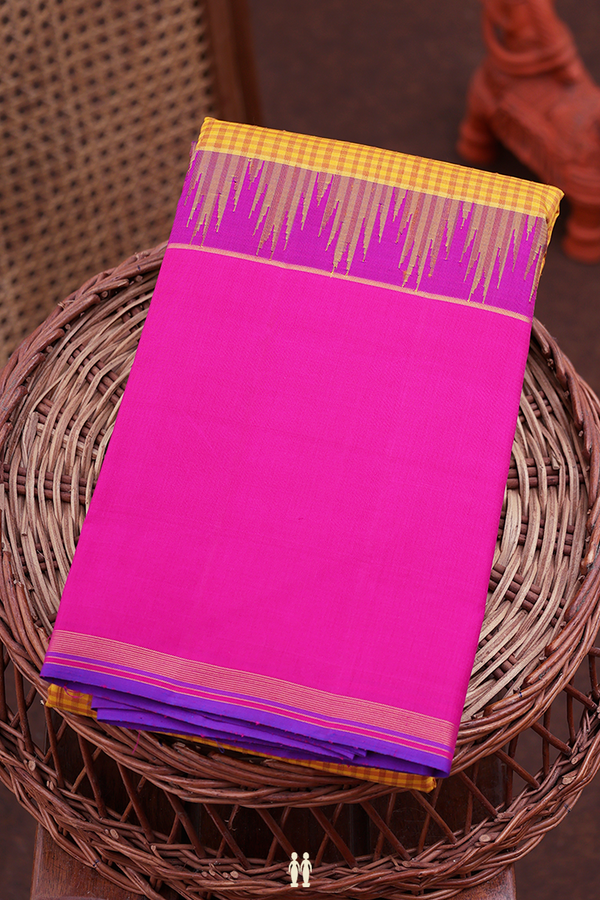 Kanchipuram Silk Saree In Yellow With Checks Design