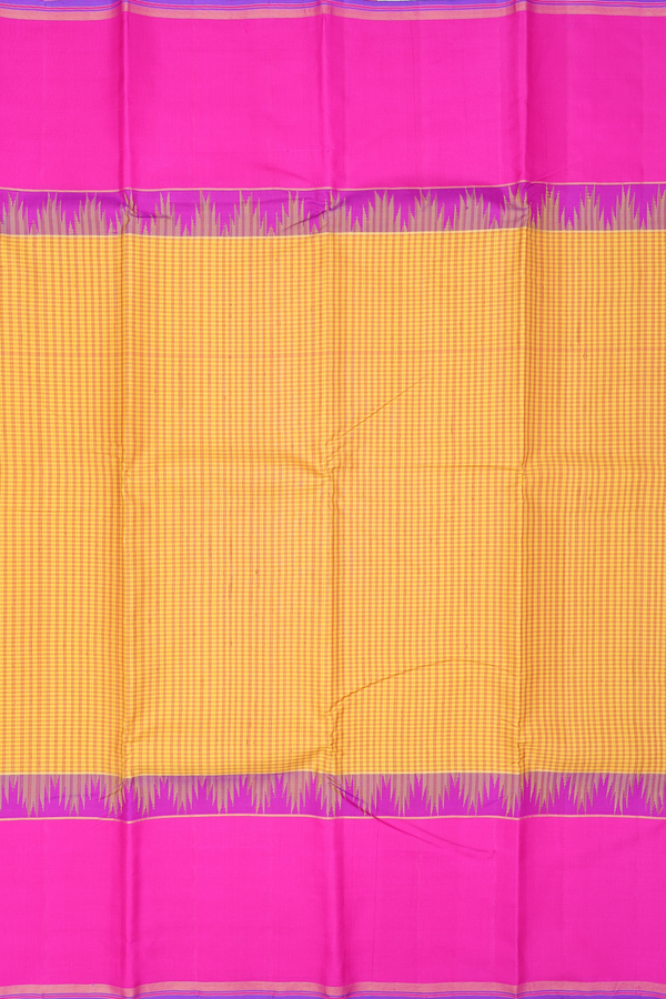 Kanchipuram Silk Saree In Yellow With Checks Design
