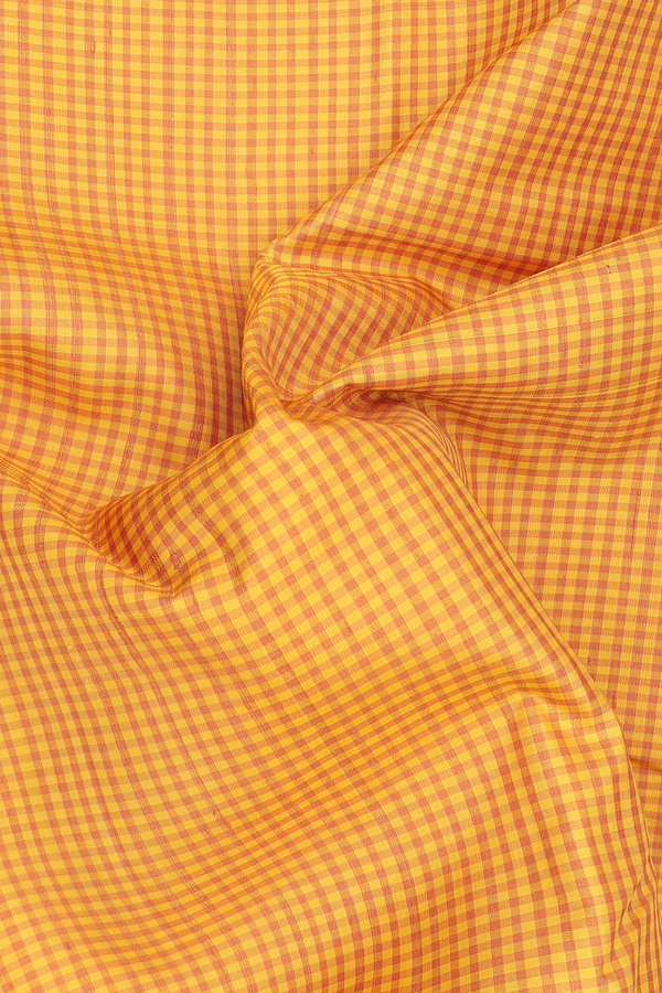 Kanchipuram Silk Saree In Yellow With Checks Design