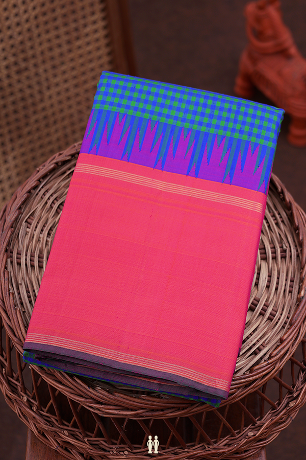Kanchipuram Silk Saree In Green And Blue With Checks Design
