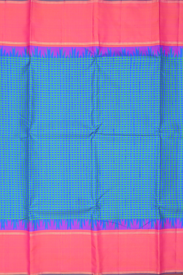 Kanchipuram Silk Saree In Green And Blue With Checks Design
