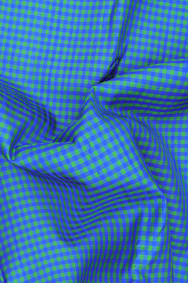 Kanchipuram Silk Saree In Green And Blue With Checks Design