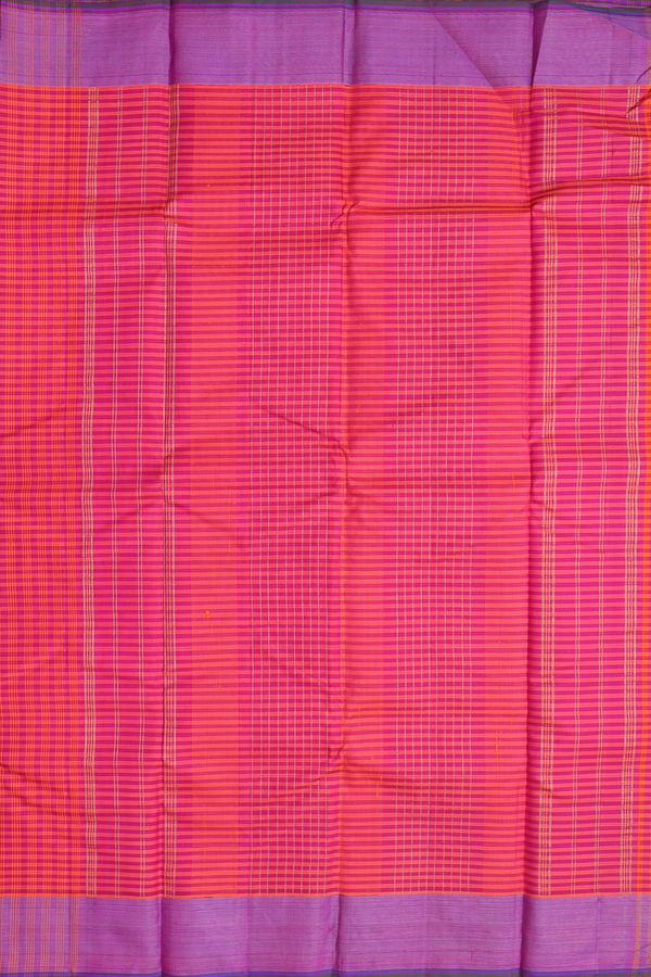 Kanchipuram Silk Saree In Orange And Pink With Checks Design
