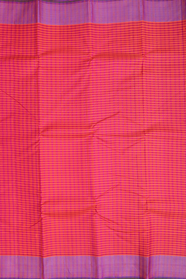 Kanchipuram Silk Saree In Orange And Pink With Checks Design