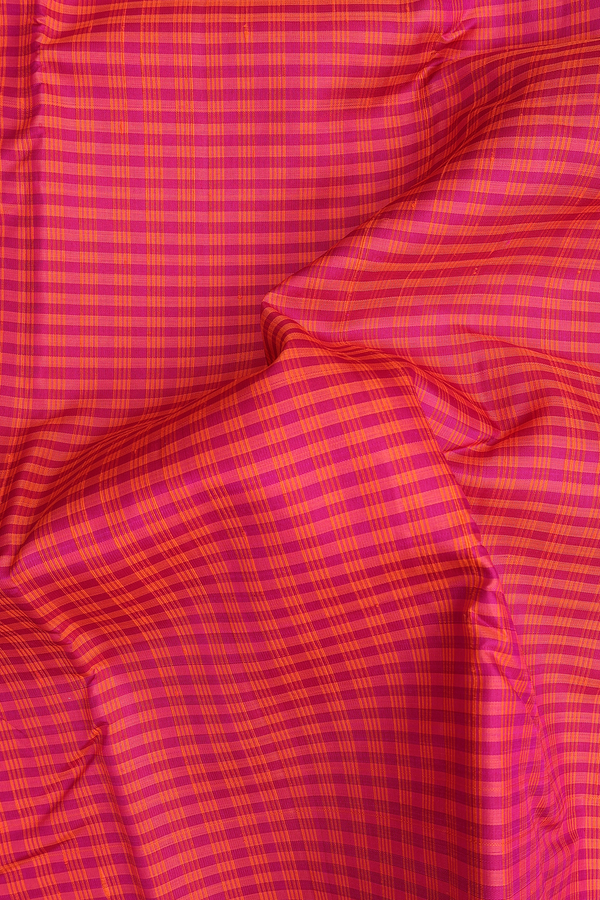 Kanchipuram Silk Saree In Orange And Pink With Checks Design
