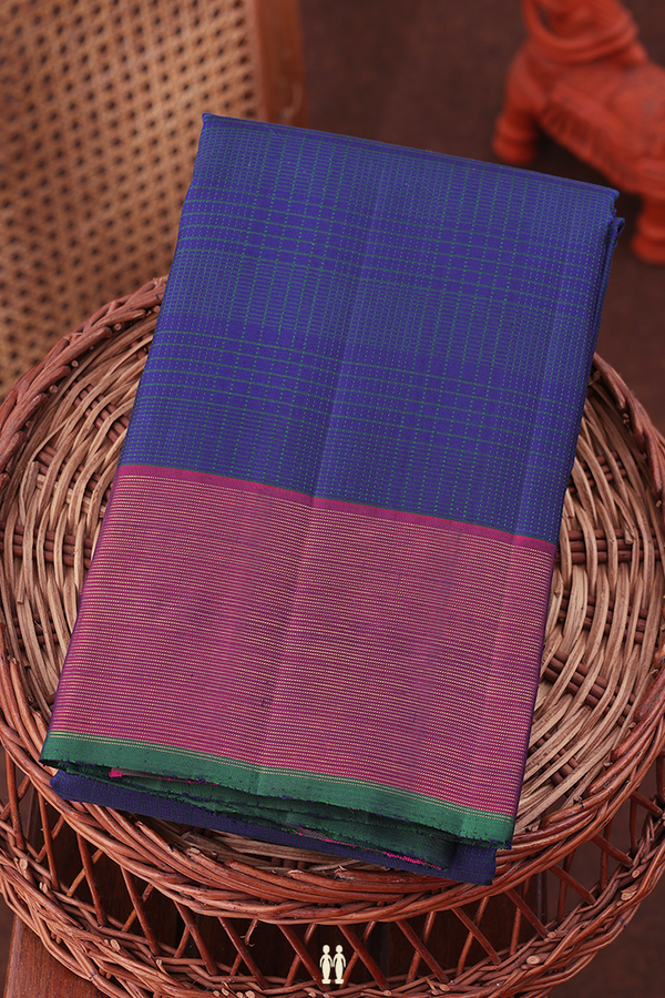Kanchipuram Silk Saree In Oxford Blue With Checks Design