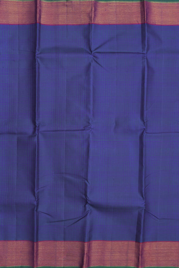 Kanchipuram Silk Saree In Oxford Blue With Checks Design