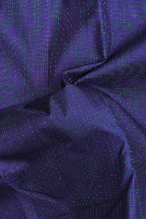 Kanchipuram Silk Saree In Oxford Blue With Checks Design