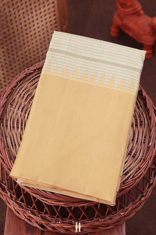 Kanchipuram Silk Saree In Cream Color With Stripes Design