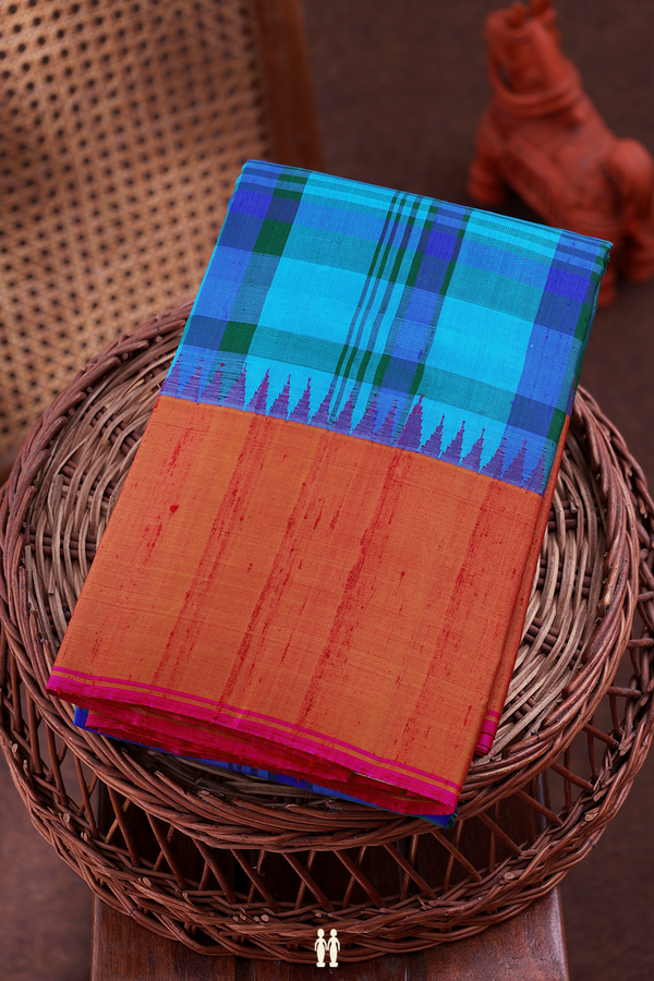 Kanchipuram Silk Saree In Blue And Green With Checks Design