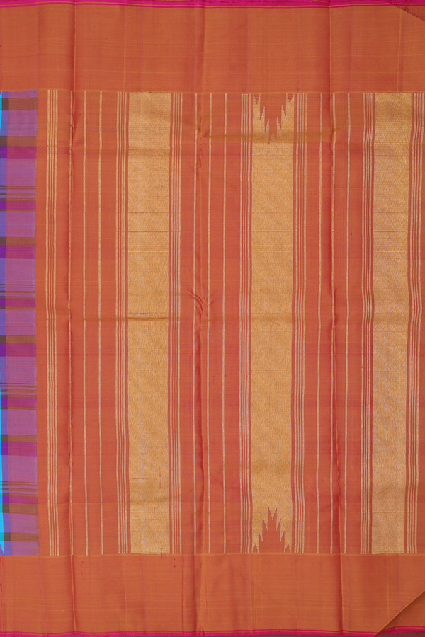 Kanchipuram Silk Saree In Blue And Green With Checks Design