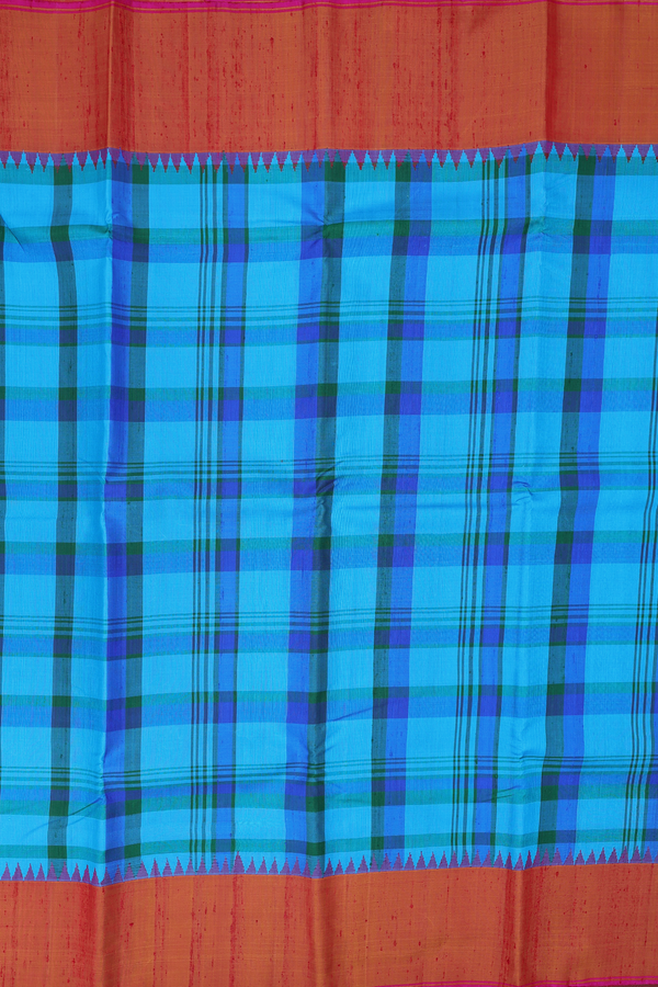 Kanchipuram Silk Saree In Blue And Green With Checks Design