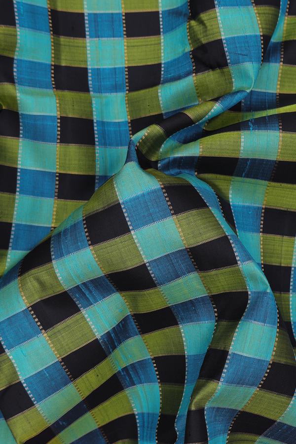 Kanchipuram Silk Saree In Multicolor With Checks Design