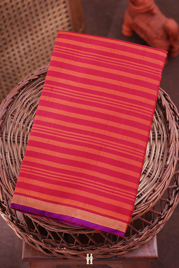 Kanchipuram Silk Saree In Red And Orange With Stripes Design