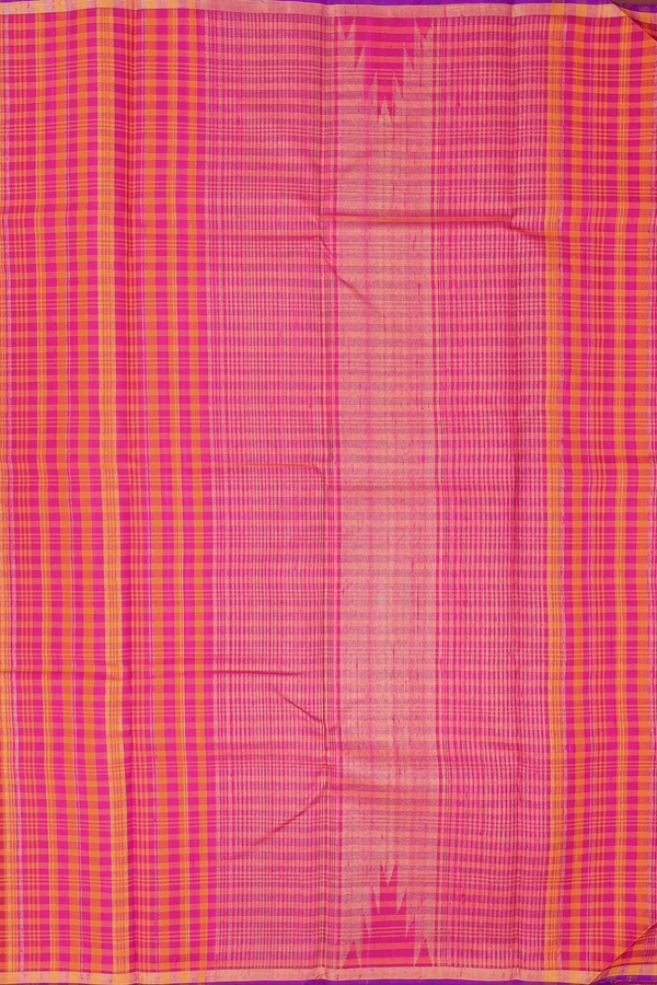 Kanchipuram Silk Saree In Red And Orange With Stripes Design