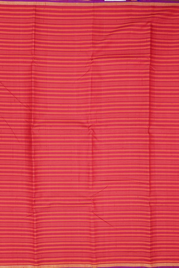 Kanchipuram Silk Saree In Red And Orange With Stripes Design