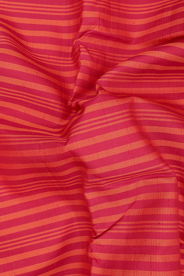 Kanchipuram Silk Saree In Red And Orange With Stripes Design