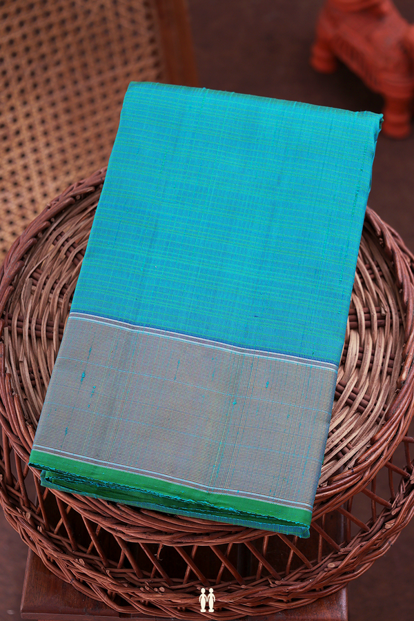 Kanchipuram Silk Saree In Cerulean Blue With Stripes Design