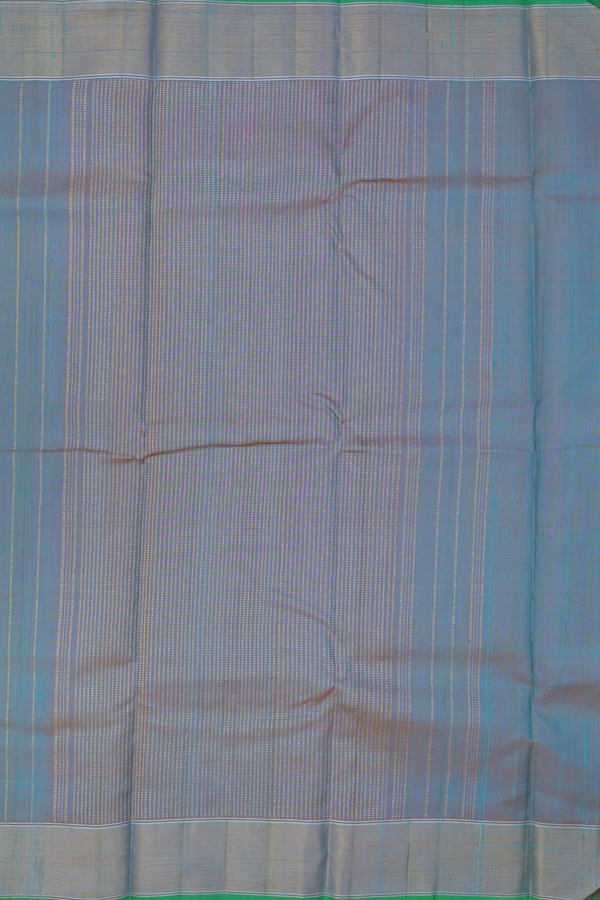 Kanchipuram Silk Saree In Cerulean Blue With Stripes Design
