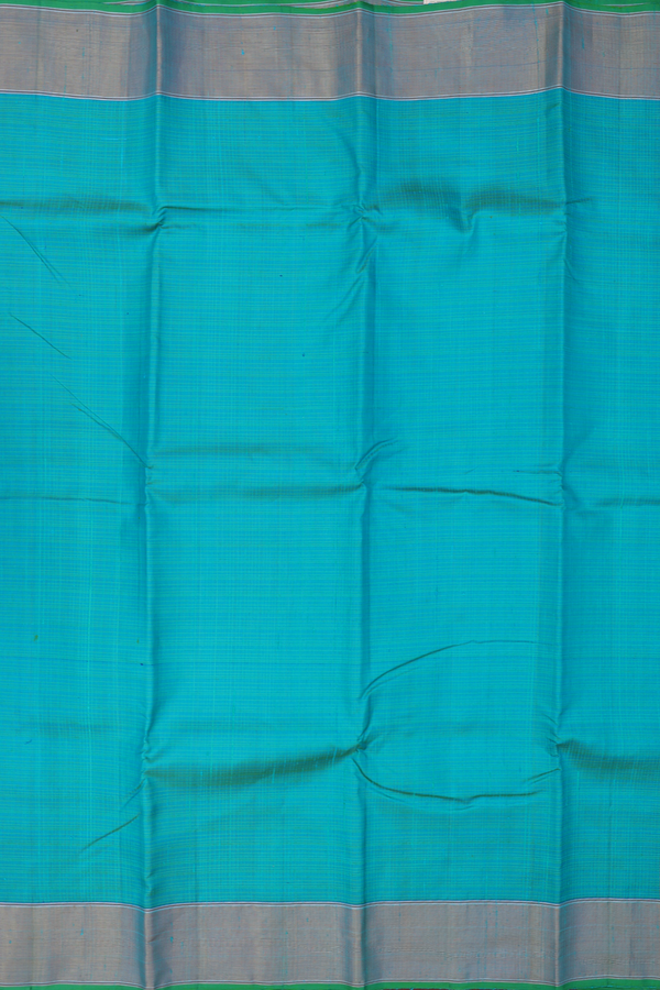 Kanchipuram Silk Saree In Cerulean Blue With Stripes Design