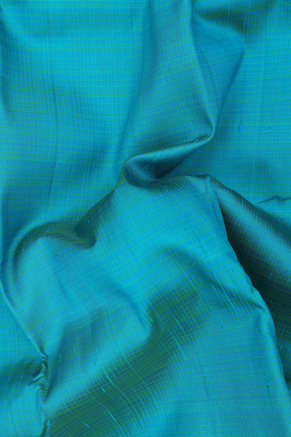 Kanchipuram Silk Saree In Cerulean Blue With Stripes Design