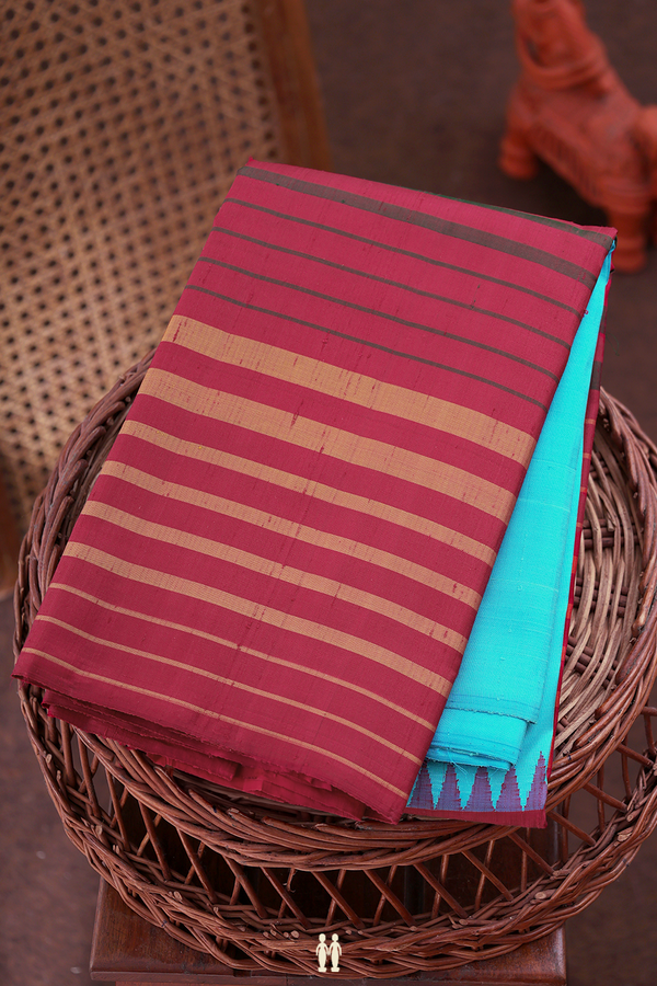 Kanchipuram Silk Saree In Blue And Red With Half And Half