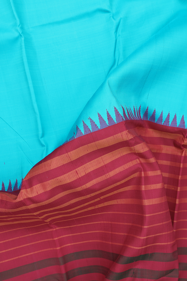 Kanchipuram Silk Saree In Blue And Red With Half And Half