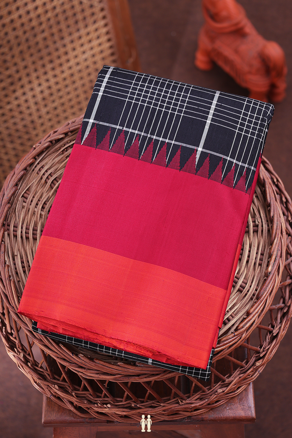 Kanchipuram Silk Saree In Black With Checks Design