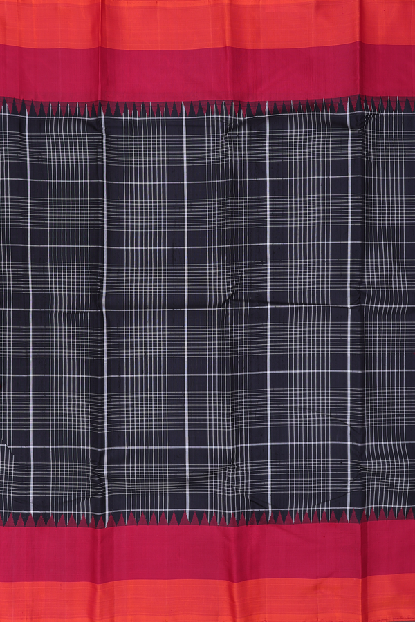 Kanchipuram Silk Saree In Black With Checks Design