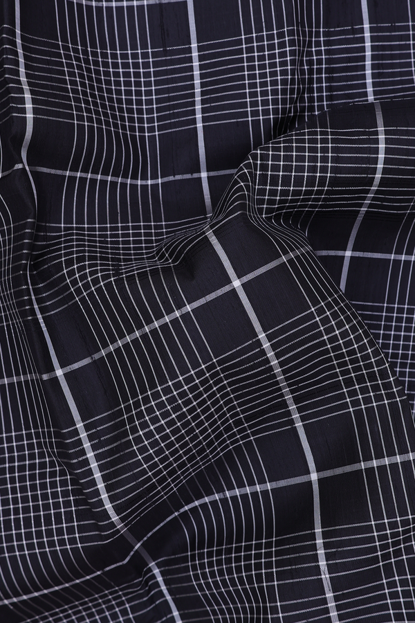 Kanchipuram Silk Saree In Black With Checks Design