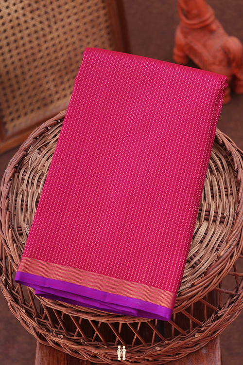 Kanchipuram Silk Saree In Dark Pink With Stripes Design