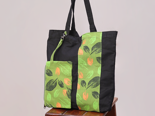 Printed Design Black Cotton Hand Bag