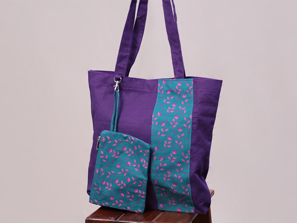 Printed Design Purple Cotton Hand Bag