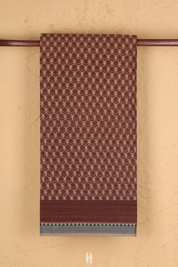 Ahmedabad Cotton Saree In Brown With Floral Design