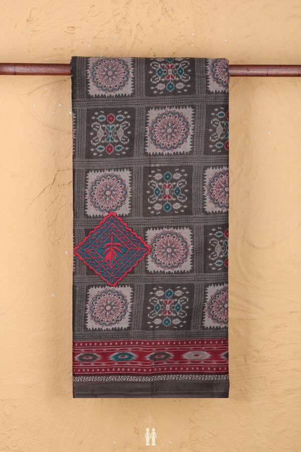 Ahmedabad Cotton Saree In Cocoa Brown With Patch Work