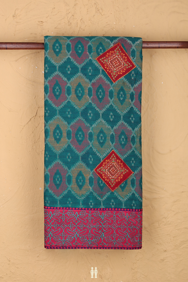 Ahmedabad Cotton Saree In Green With Patch Work