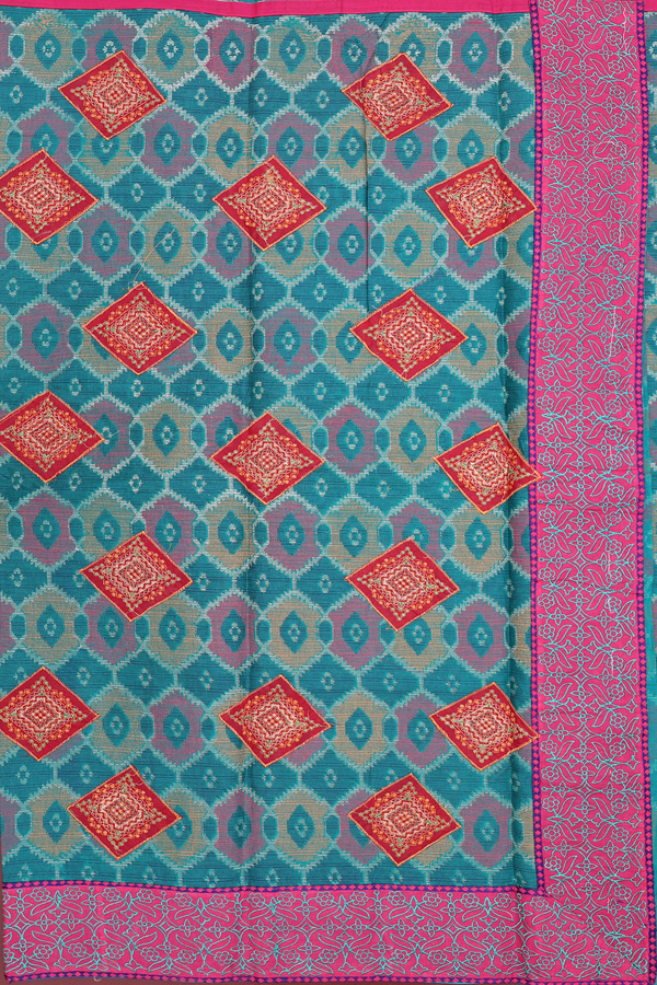 Ahmedabad Cotton Saree In Green With Patch Work